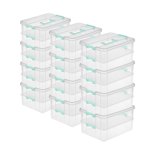 Sterilite Convenient Home 2-Tier Layer Stack Carry Storage Box, Clear (12 Pack)