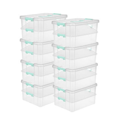 Sterilite Convenient Home 2-Tier Layer Stack Carry Storage Box, Clear (8 Pack)