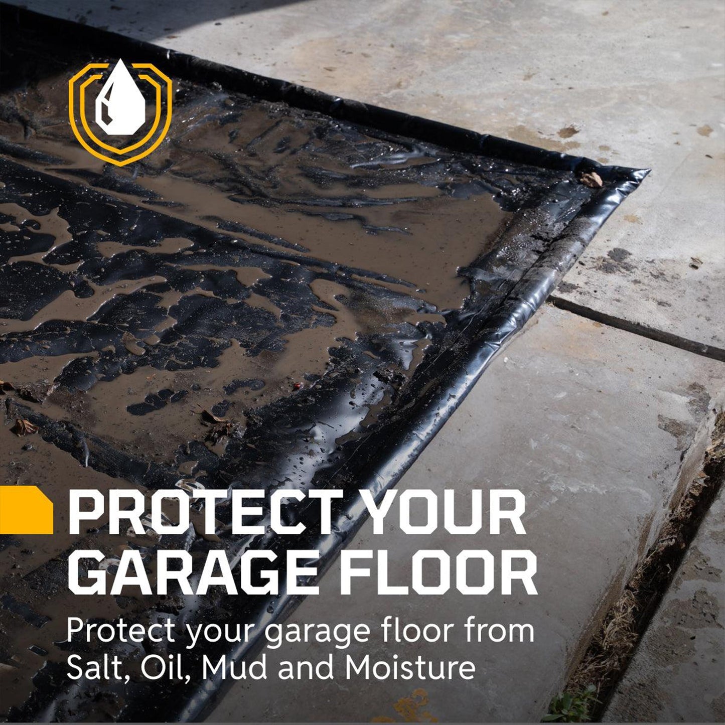 AutoFloorGuard AFG8622 8.5’x22’ Extra Large Heavy Duty Garage Floor Mat for Under Truck for Rain, Ice, and Mud w/ Stay-Put Corner and Telescoping Squeegee