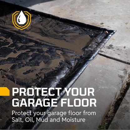 AutoFloorGuard AFG8622 8.5’x22’ Extra Large Heavy Duty Garage Floor Mat for Under Truck for Rain, Ice, and Mud w/ Stay-Put Corner and Telescoping Squeegee