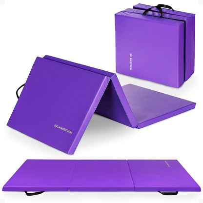 BalanceFrom Fitness GoGym 6x2ft Folding 3 Panel Exercise Mat w/Handles, Purple