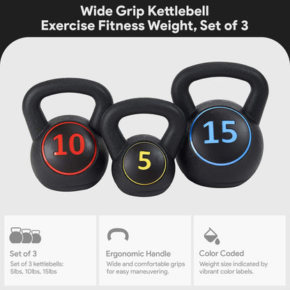 BalanceFrom Wide Grip Kettlebell Fitness Exercise Weights, 5, 10, and 15 Pounds