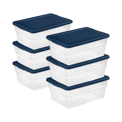 Sterilite Stackable 16 Qt Storage Box Container, Clear with Blue Lid, (12 Pack)