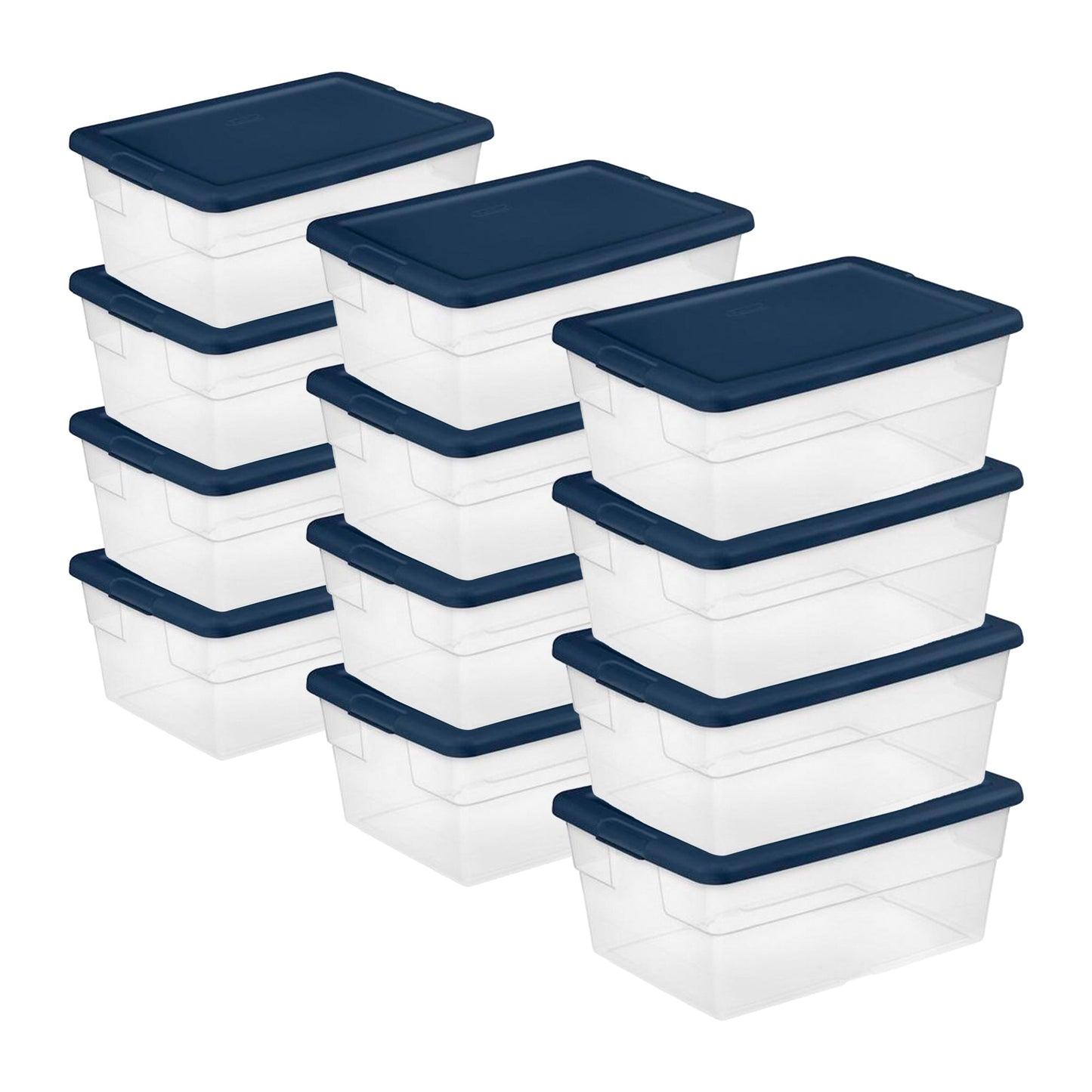 Sterilite Stackable 16 Qt Storage Box Container, Clear with Blue Lid, (24 Pack)