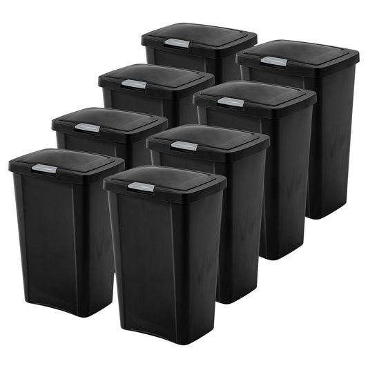 Sterilite 13 Gallon TouchTop Wastebasket with Titanium Latch, Black (8 Pack)