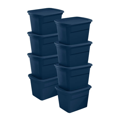 Sterilite Classic Lidded Stackable 18 Gal Storage Tote Container, Blue, 8 Pack