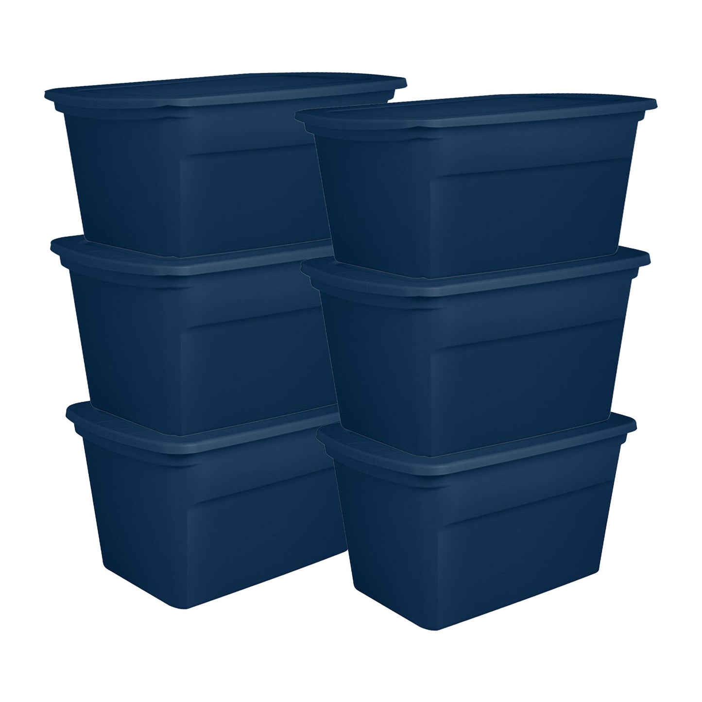 Sterilite Classic Lidded Stackable 30 Gal Storage Tote Container, Blue, 6 Pack
