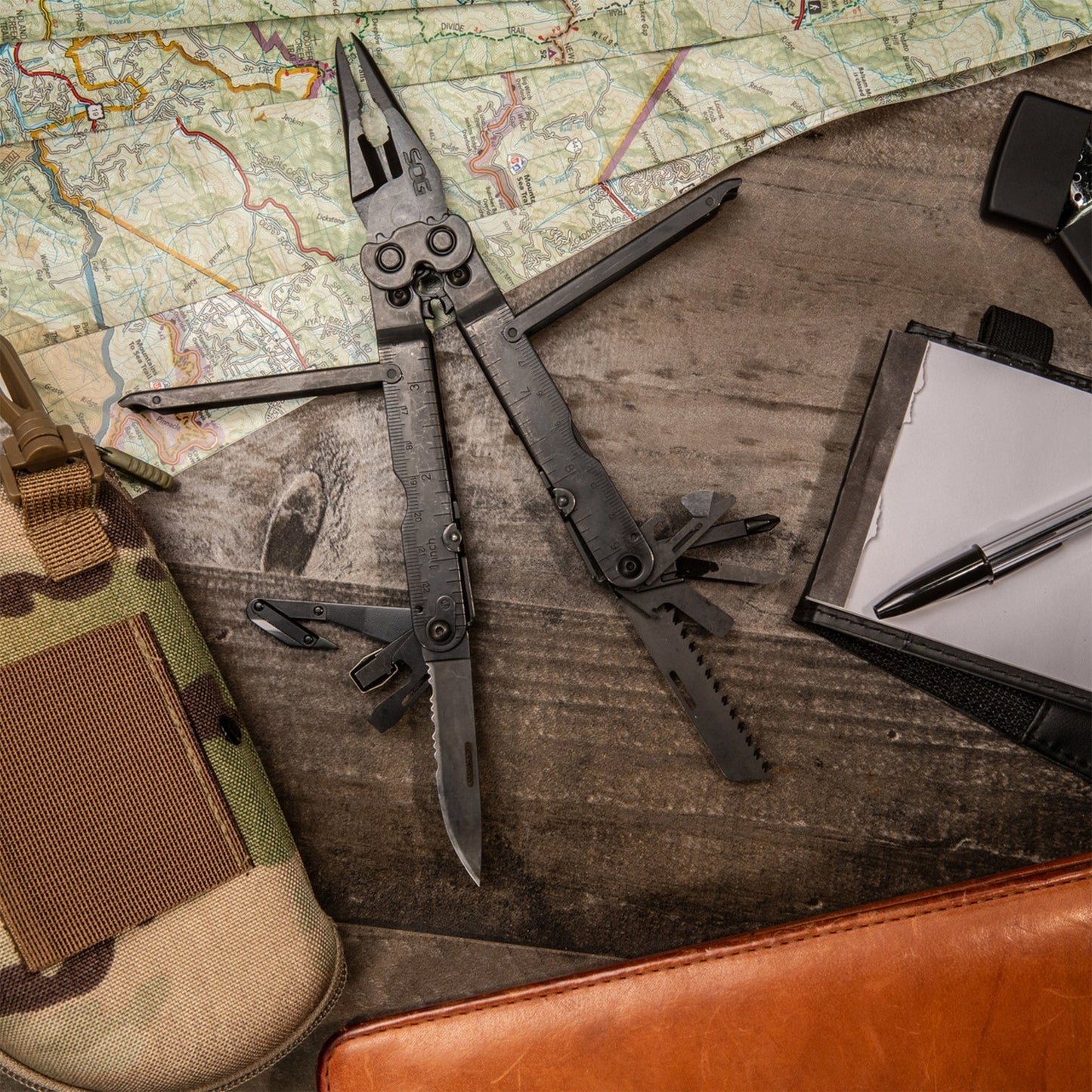 SOG Powerlock Stainless Steel Folding V Cutter 18 Tool Multi Tool Pliers, Black