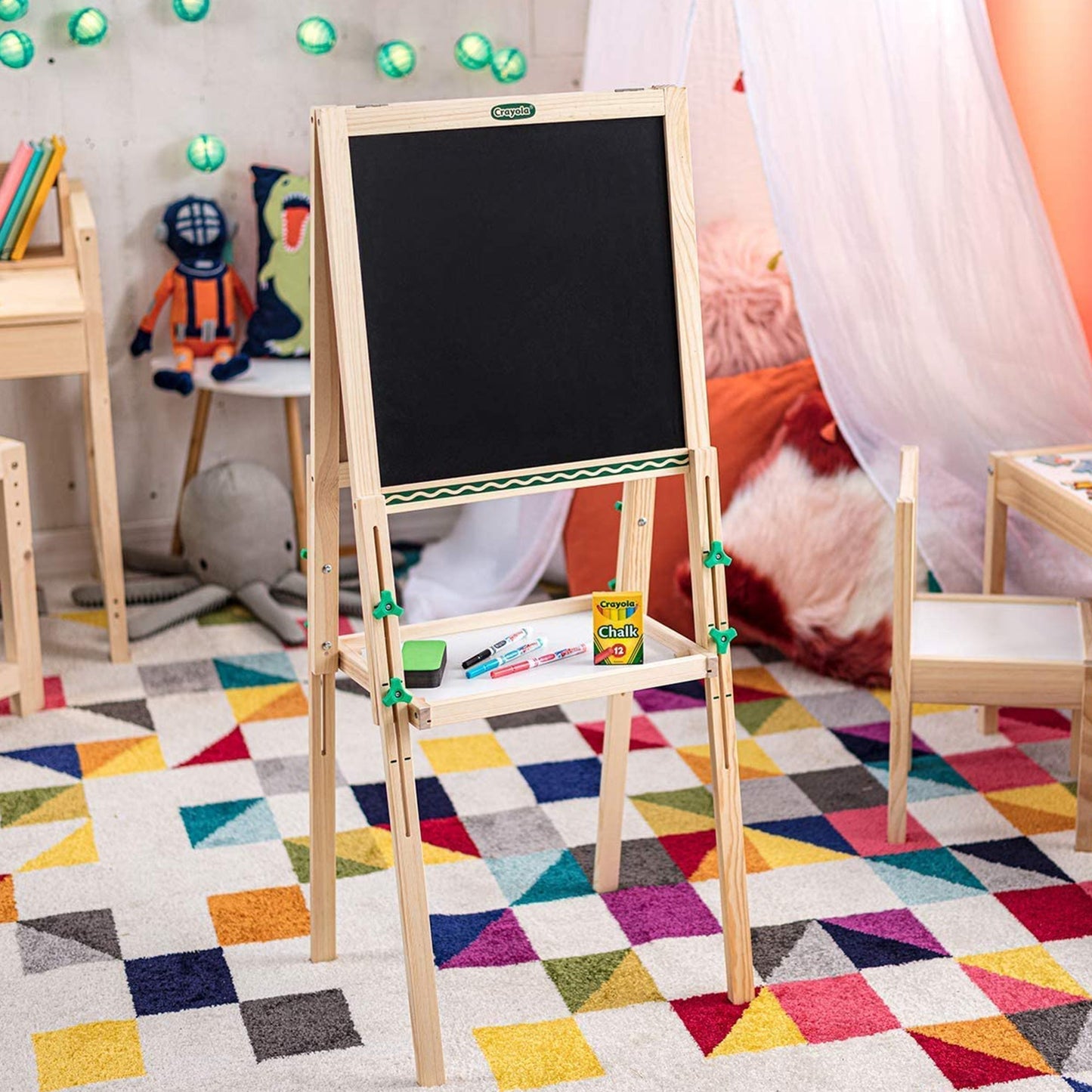 Crayola Kids Mini Dual Sided Wooden Art Easel w/ Chalkboard & Dry Erase Supplies