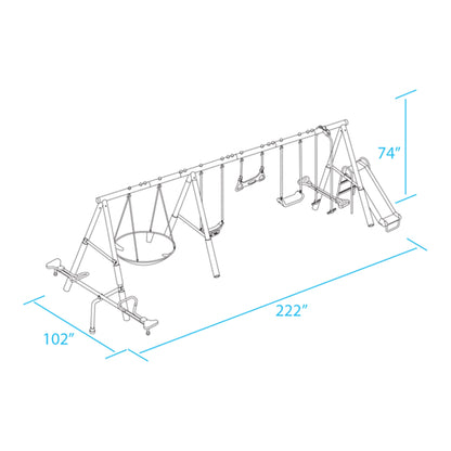 XDP Recreation Fun All Mighty Swing Set w/See Saw, Super Disc, Swings, & Slide