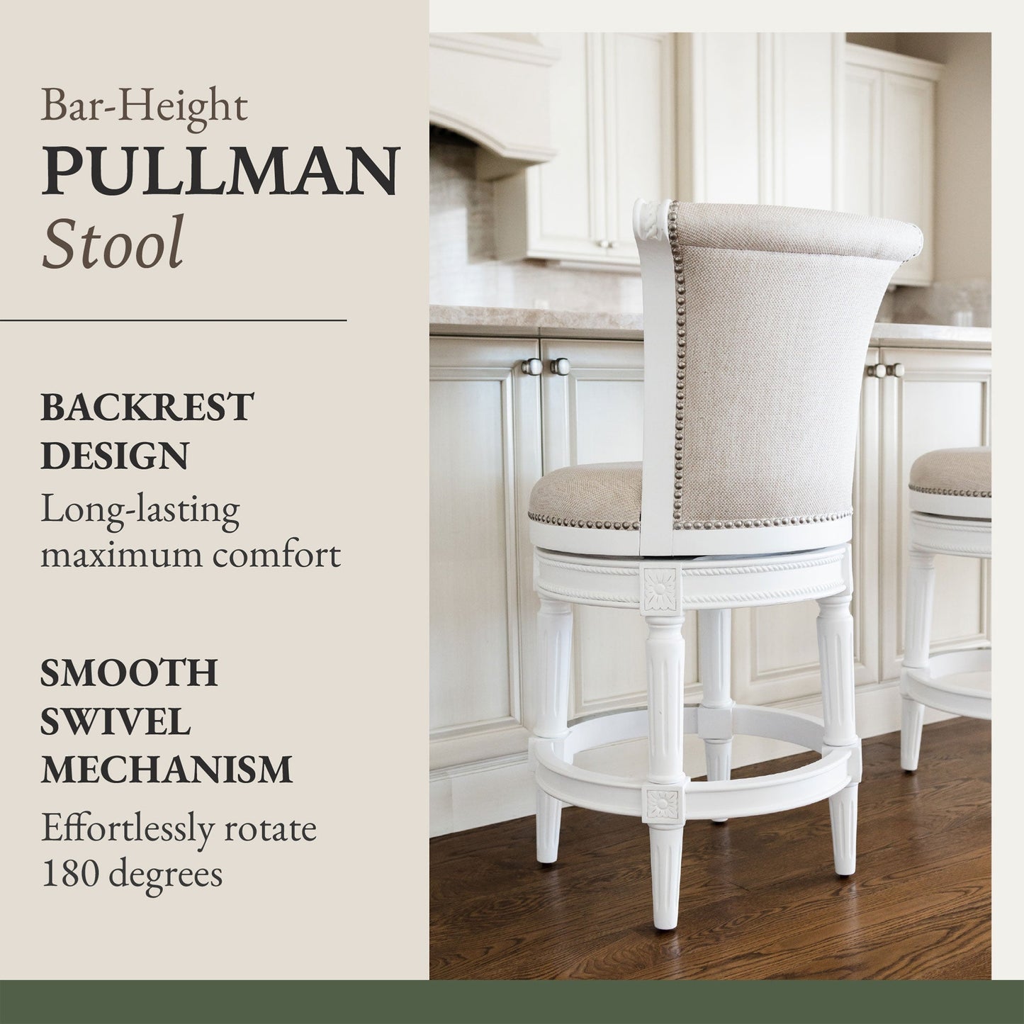 Maven Lane Pullman Wooden Swivel Kitchen Stool, Alabaster White Finish, Set of 4