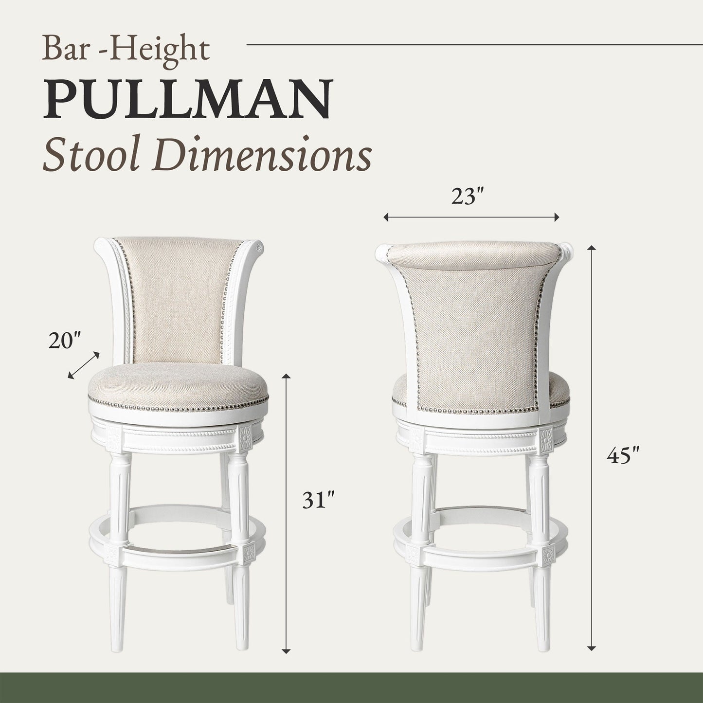 Maven Lane Pullman Wooden Swivel Kitchen Stool, Alabaster White Finish, Set of 4