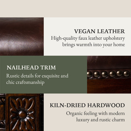 Maven Lane Pullman Counter Stool, Dark Walnut Finish w/ Vintage Brown Vegan Leather