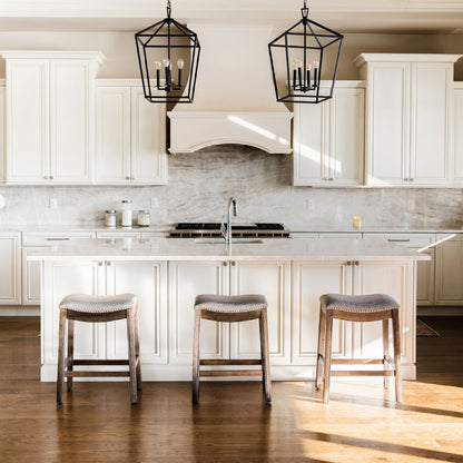 Maven Lane Adrien Backless Saddle Kitchen Counter Stool in Walnut Finish w/ Grey Fabric Upholstery