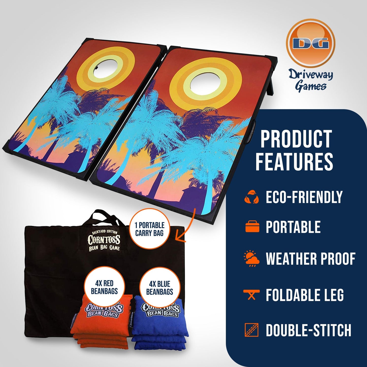 Driveway Games Tailgate Bean Bag Toss Board Cornhole Set w/Carry Bag, Tropical