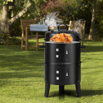 Costway3-in-1 Vertical Charcoal Smoker  Portable BBQ Smoker Grill with Detachable 2 Layer
