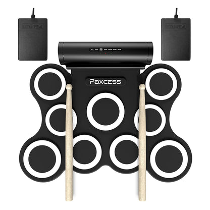 PAXCESS 9 Pad Electronic Drum Set w/ Foot Pedals, Built-In Speaker, and Battery