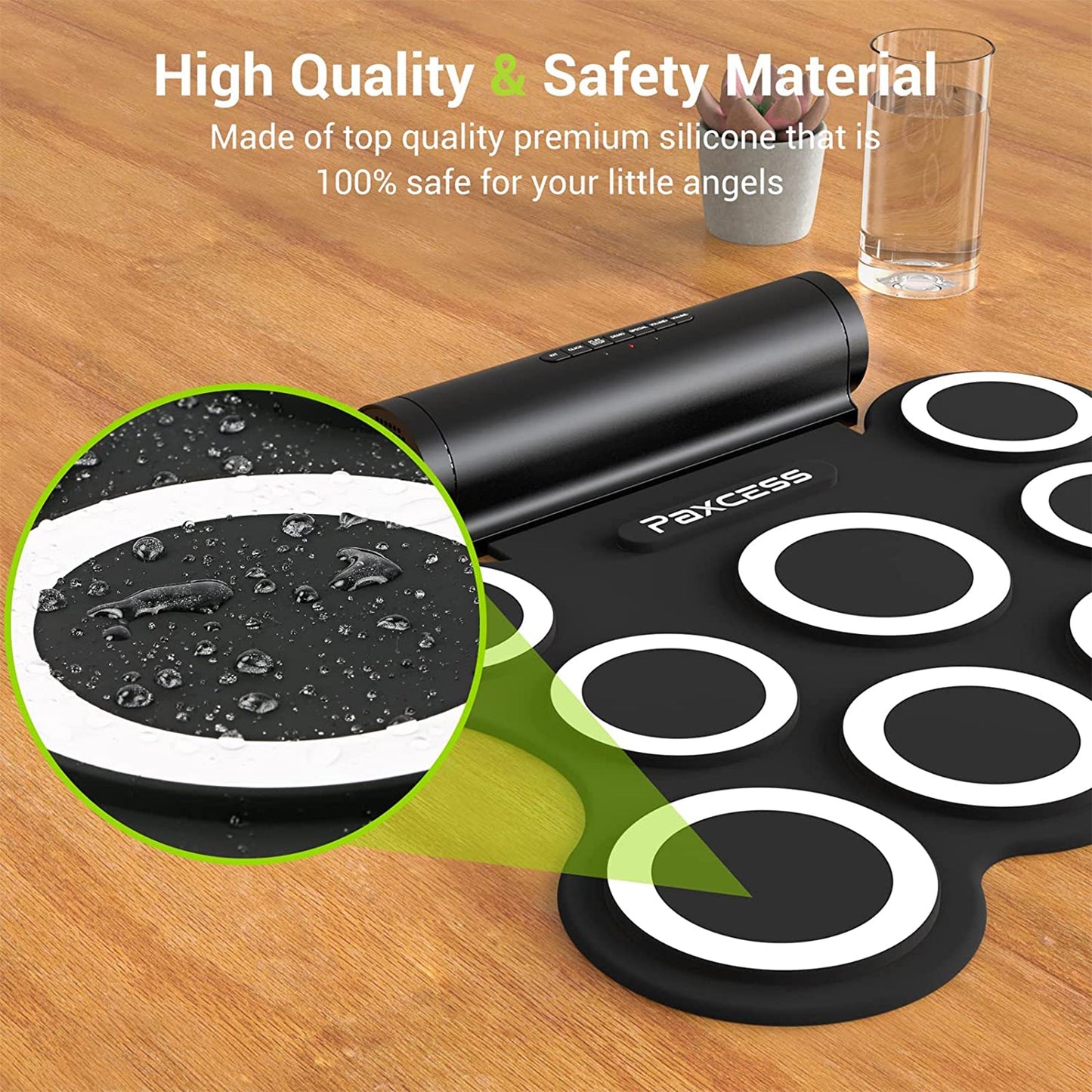 PAXCESS 9 Pad Electronic Drum Set w/ Foot Pedals, Built-In Speaker, and Battery