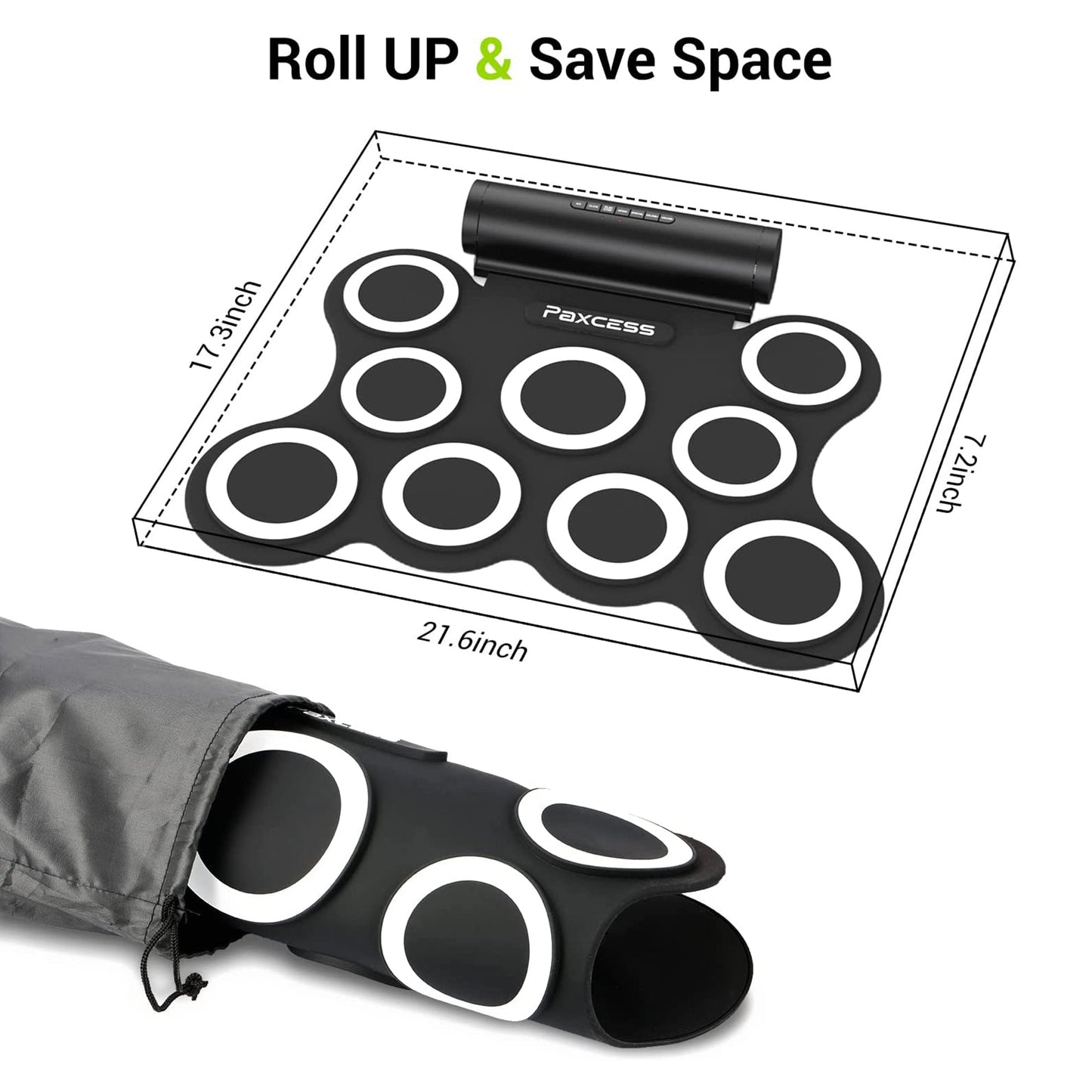 PAXCESS 9 Pad Electronic Drum Set w/ Foot Pedals, Built-In Speaker, and Battery