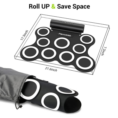 PAXCESS 9 Pad Electronic Drum Set w/ Foot Pedals, Built-In Speaker, and Battery