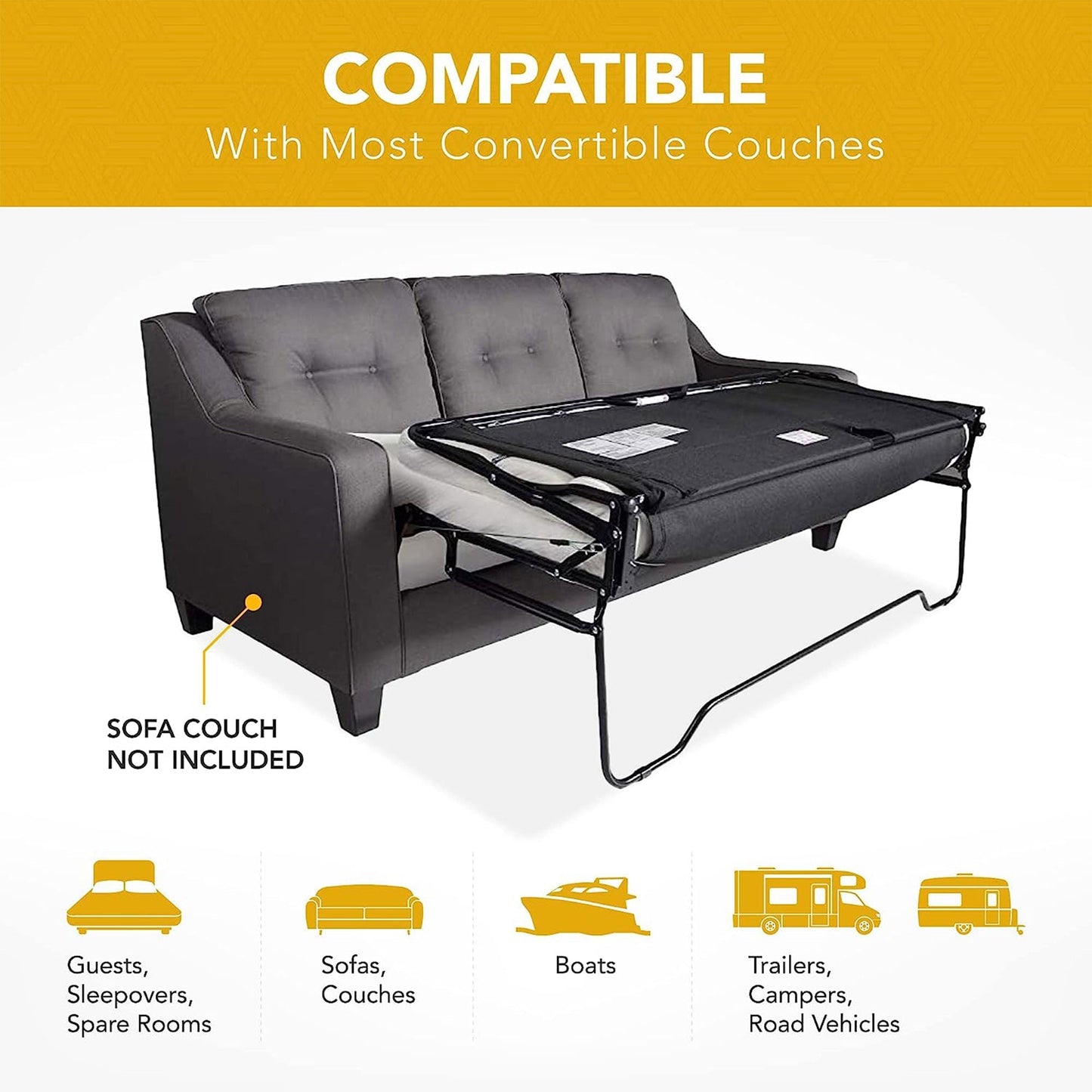 Dynasty Mattress 4" CoolBreeze Memory Foam Queen Mattress for Convertible Sofa, Sofa Not Included