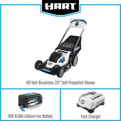 HART 40-Volt Cordless 20-inch Brushless Self Propelled Mower Kit, (1) 6.0 Ah Lithium-Ion Battery