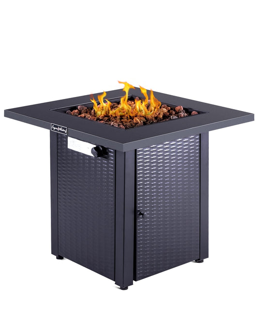 Legacy Heating 28" Square Wicker Propane Fire Pit Table - 50,000BTU, Lava Rock, ETL Certified - Patio, Deck, Backyard