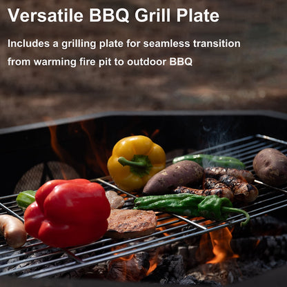 MistMo 35 inch Fire Pit, Outdoor Fire Pit Wood Burning Fire Pits with Cooking Grill