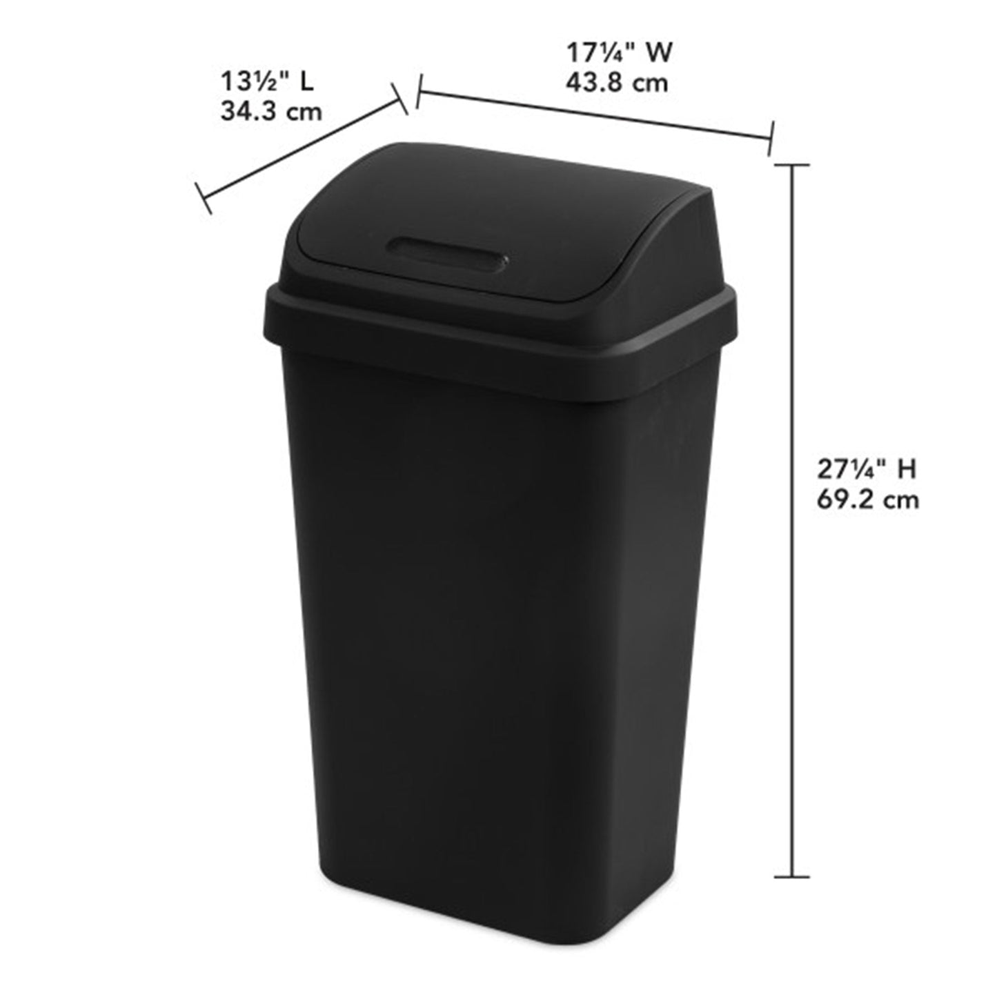 Sterilite 13 Gal Kitchen Swing Top Lidded Wastebasket Trash Can, Black (8 Pack)