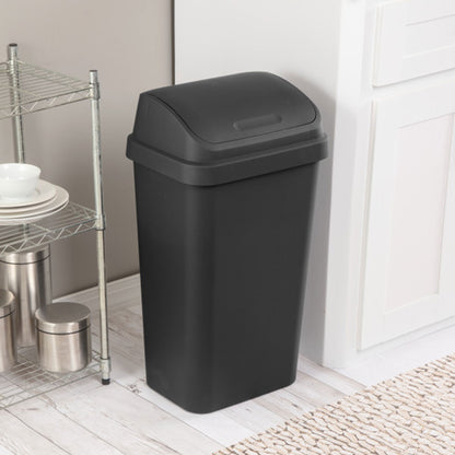 Sterilite 13 Gallon Swing Top Lidded Wastebasket Kitchen Trash Can, Black 4 Pack