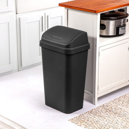 Sterilite 13 Gal Kitchen Swing Top Lidded Wastebasket Trash Can, Black (8 Pack)