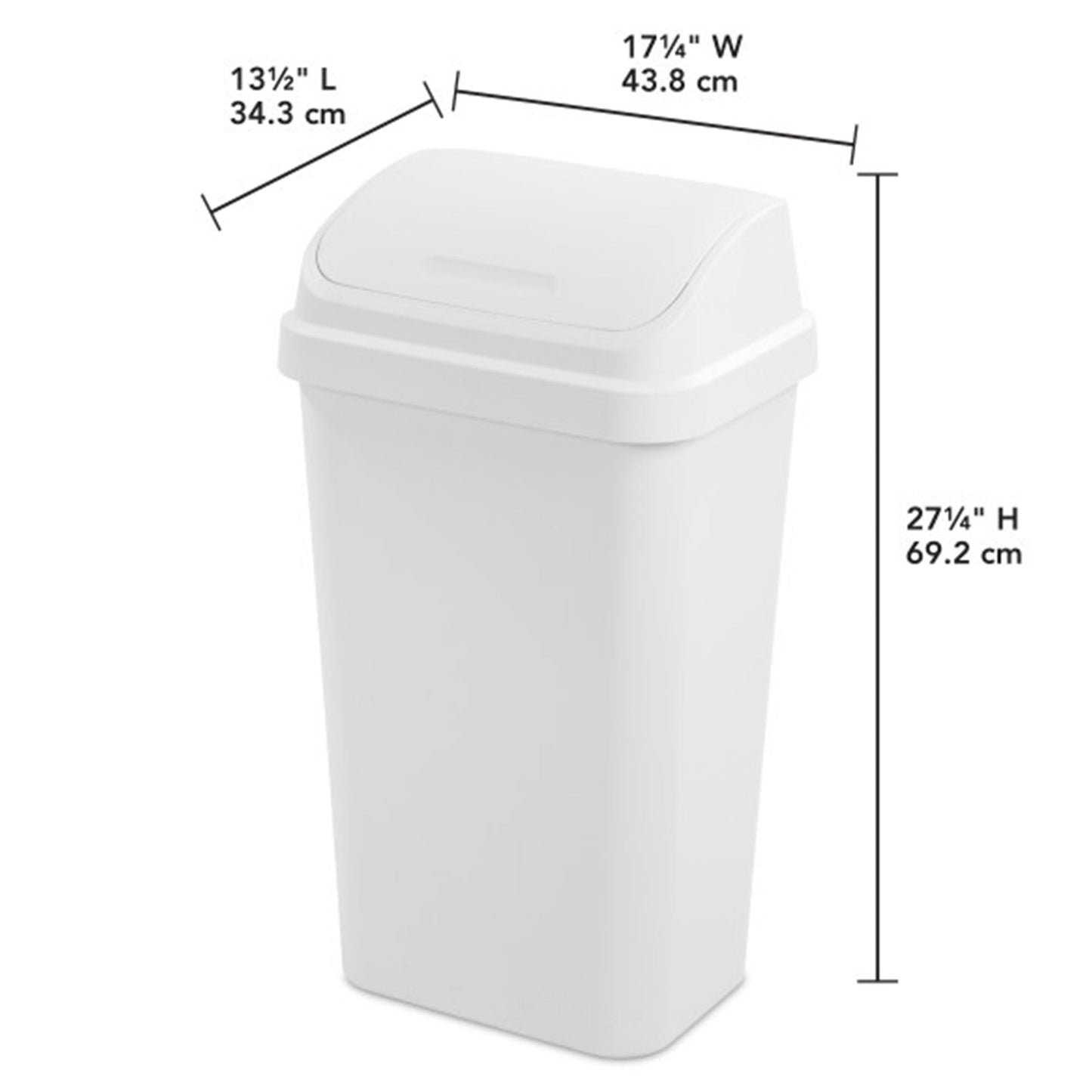 Sterilite 13 Gal Swing Top Lidded Wastebasket Kitchen Trash Can, White (8 Pack)