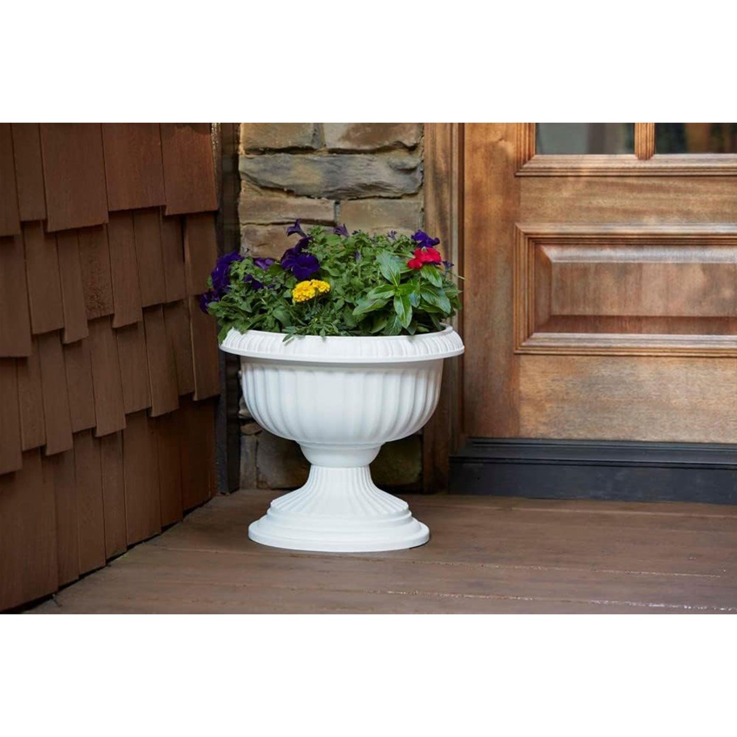 Southern Patio Dynamic Outdoor 18" Resin Grecian Urn Planter Pot, White (2 Pack)
