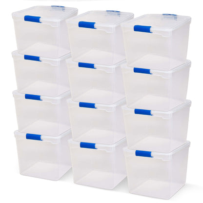 Homz 31 Quart Heavy Duty Clear Plastic Stackable Storage Containers, 12 Pack