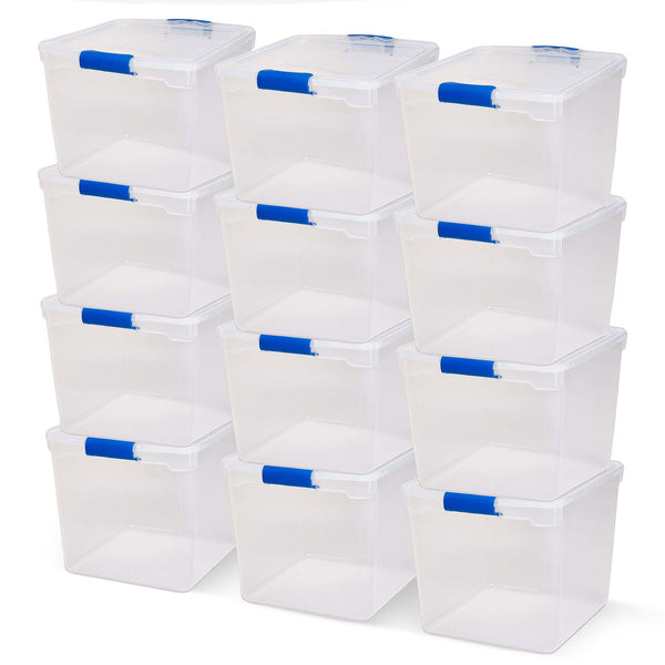 Homz 31 Quart Heavy Duty Clear Plastic Stackable Storage Containers, 12 Pack