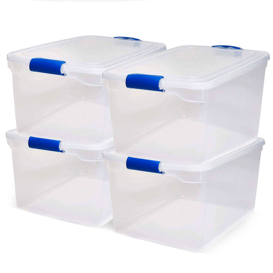 Homz 66-Quart Clear Plastic Stackable Storage Containers w/ Latch Lid, 4 Pack