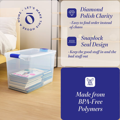 Homz 112 Quart Heavy Duty Clear Plastic Stackable Storage Containers, 8 Pack