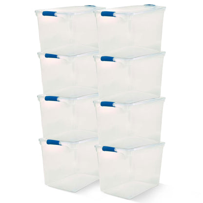 Homz 112 Quart Heavy Duty Clear Plastic Stackable Storage Containers, 8 Pack