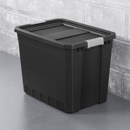 Sterilite 27 Gal Rugged Industrial Stackable Storage Tote w/ Lid, Black, 4 Pack