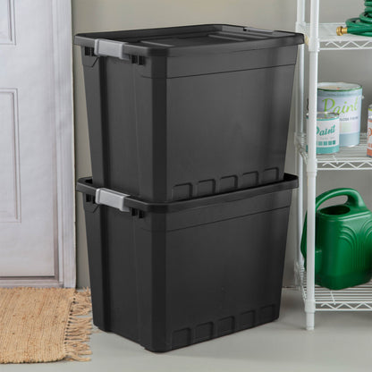 Sterilite 27 Gal Rugged Industrial Stackable Storage Tote w/ Lid, Black, 4 Pack