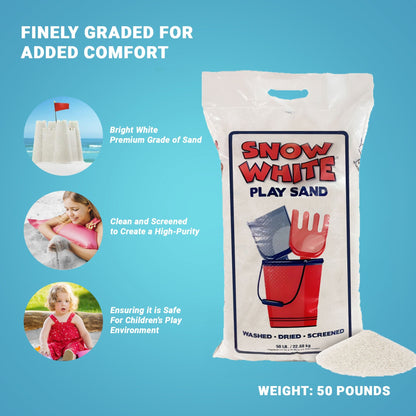 US Silica Snow White Comfortable Play Sand for Sand Tables, White, 50 Pound Bag
