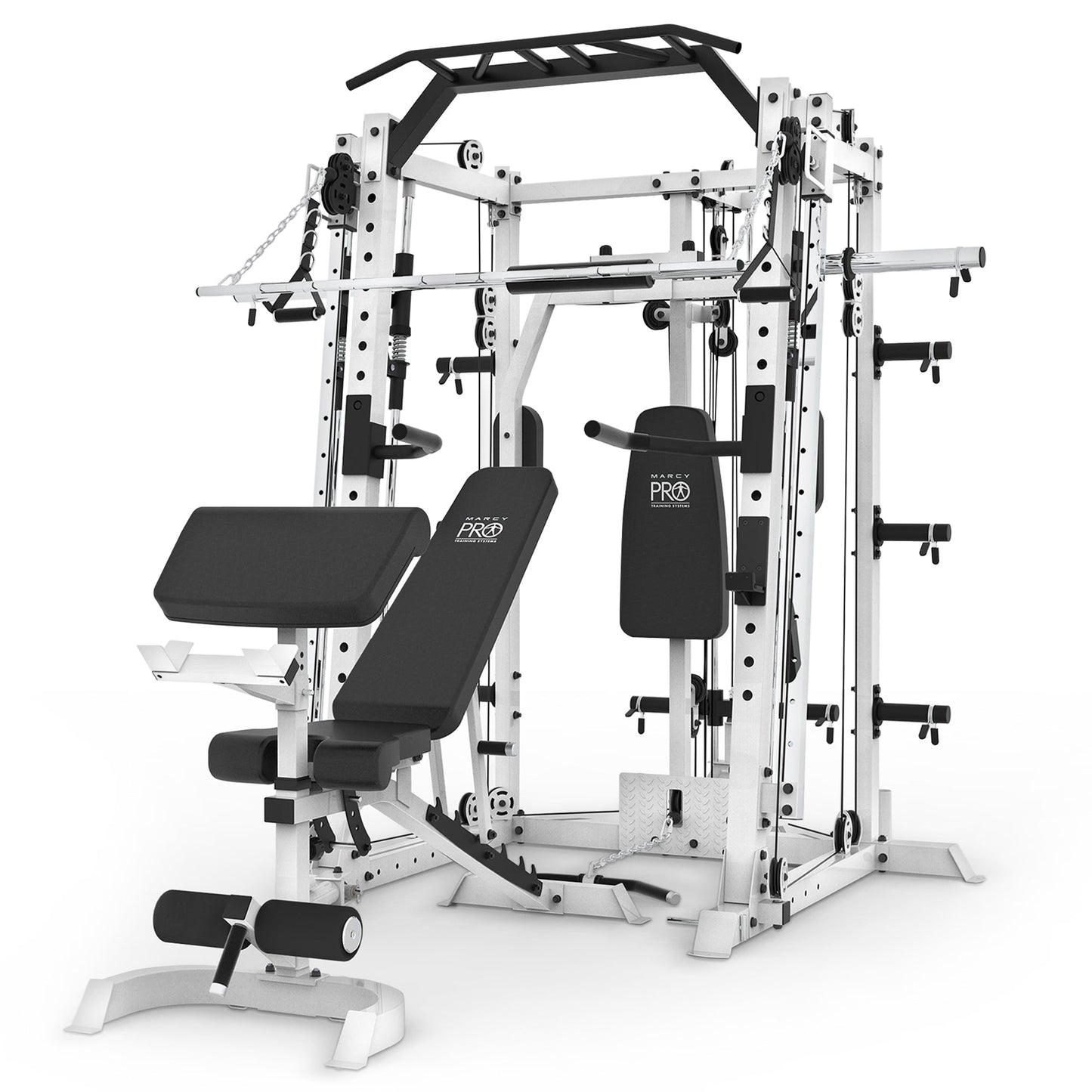 Marcy SM-7409 Smith Machine Cage Multi Purpose Home Gym Training System, White