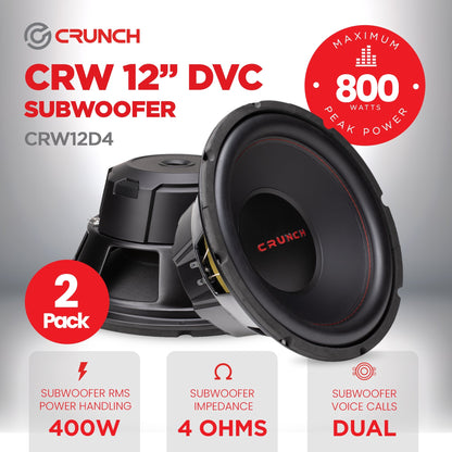 Crunch CRW12D4 12 Inch MAX 4 Ohm Dual Voice Coil Car Subwoofer Speakers (2 Pack) - Find Fresh Goods