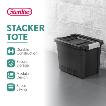Sterilite 7.5 Gal Rugged Industrial Storage Totes w/ Latch Lids, Black (24 Pack)