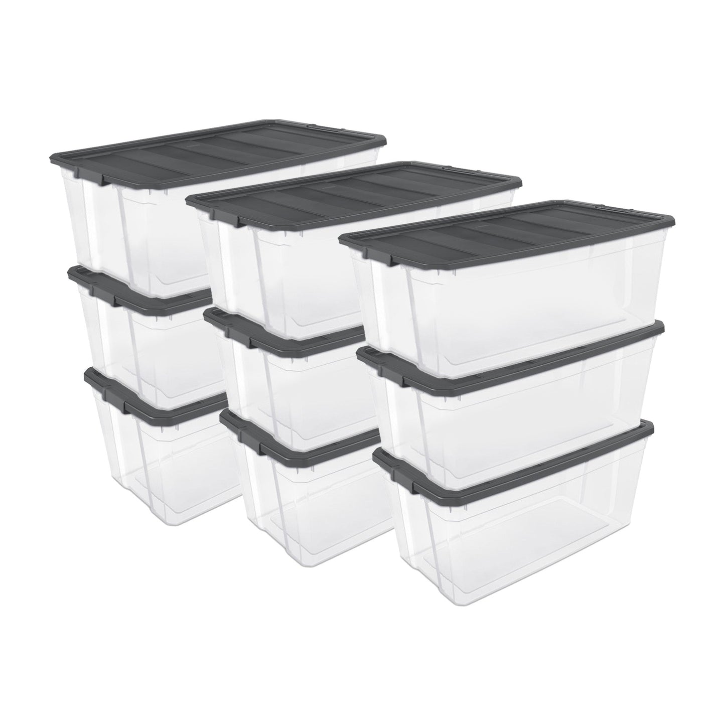 Sterilite 200 Quart Clear Stackable Latching Storage Box Container, Grey, 9 Pack