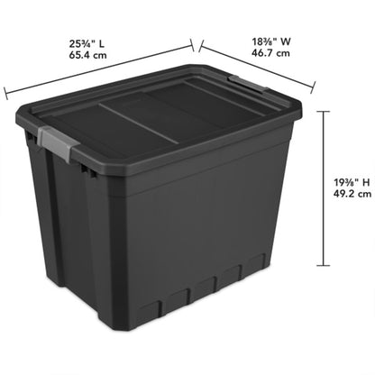 Sterilite 27 Gal Rugged Industrial Stackable Storage Tote w/ Lid, Black, 12 Pack