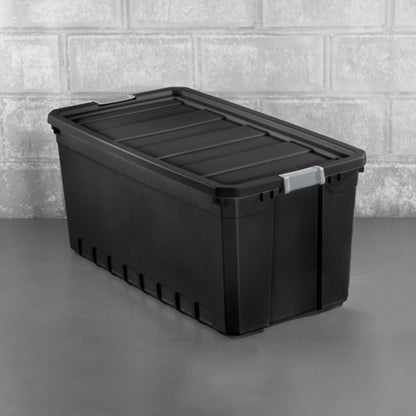 Sterilite 50 Gal Rugged Industrial Stackable Storage Tote w/ Lid, Black, 3 Pack
