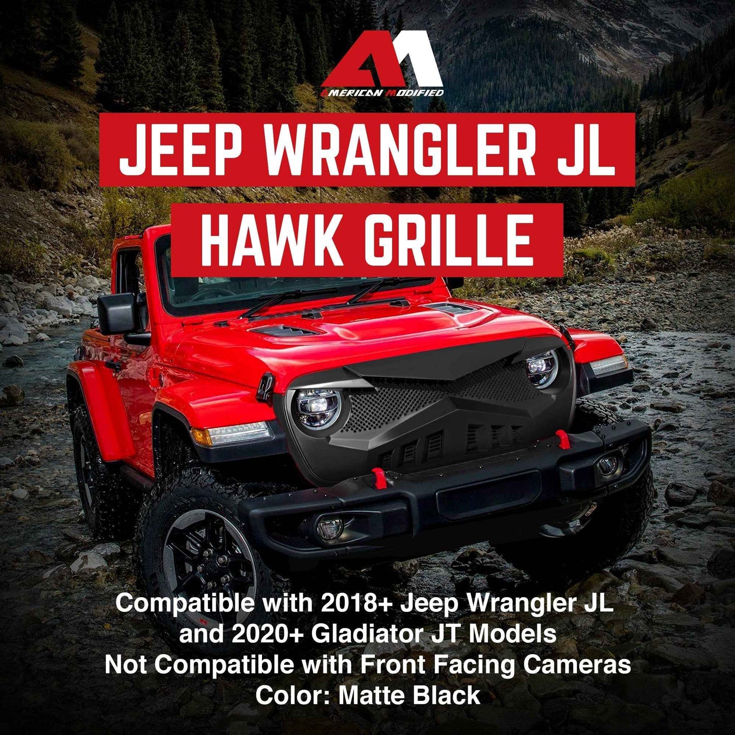 AMERICAN MODIFIED Hawke Grille for 2018+ Jeep Wrangler JL & 2020+ Gladiator JT