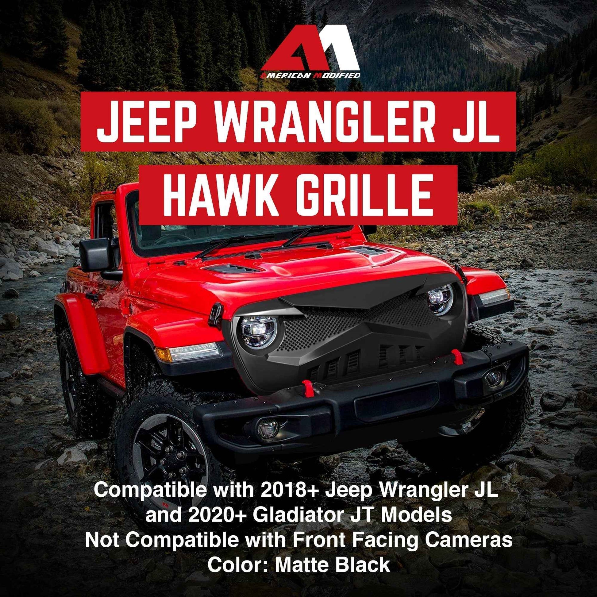 AMERICAN MODIFIED Hawke Grille for 2018+ Jeep Wrangler JL & 2020+ Gladiator JT