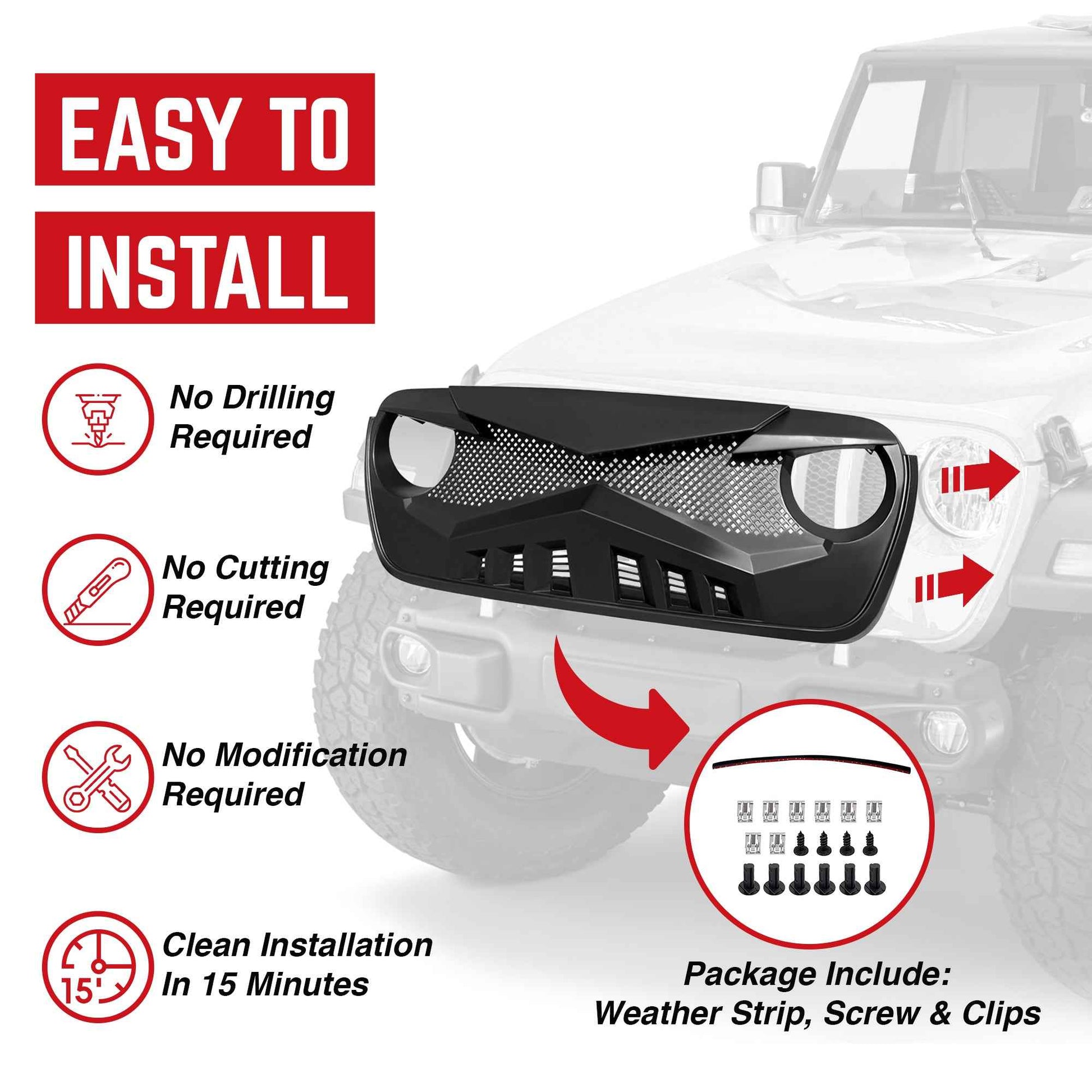 AMERICAN MODIFIED Hawke Grille for 2018+ Jeep Wrangler JL & 2020+ Gladiator JT